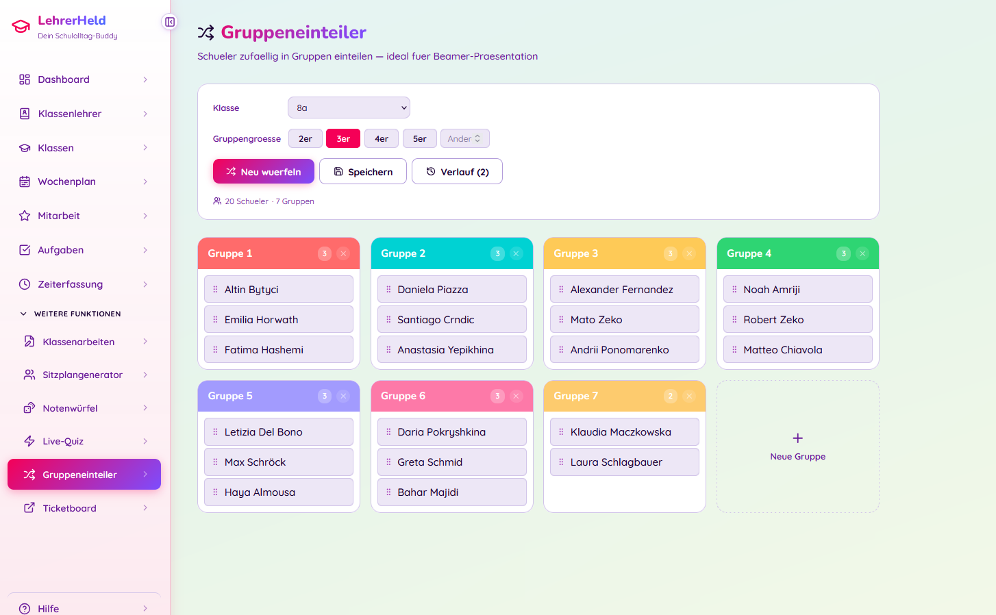 Sitzplan-Editor zum Verschieben der Tische per Maus